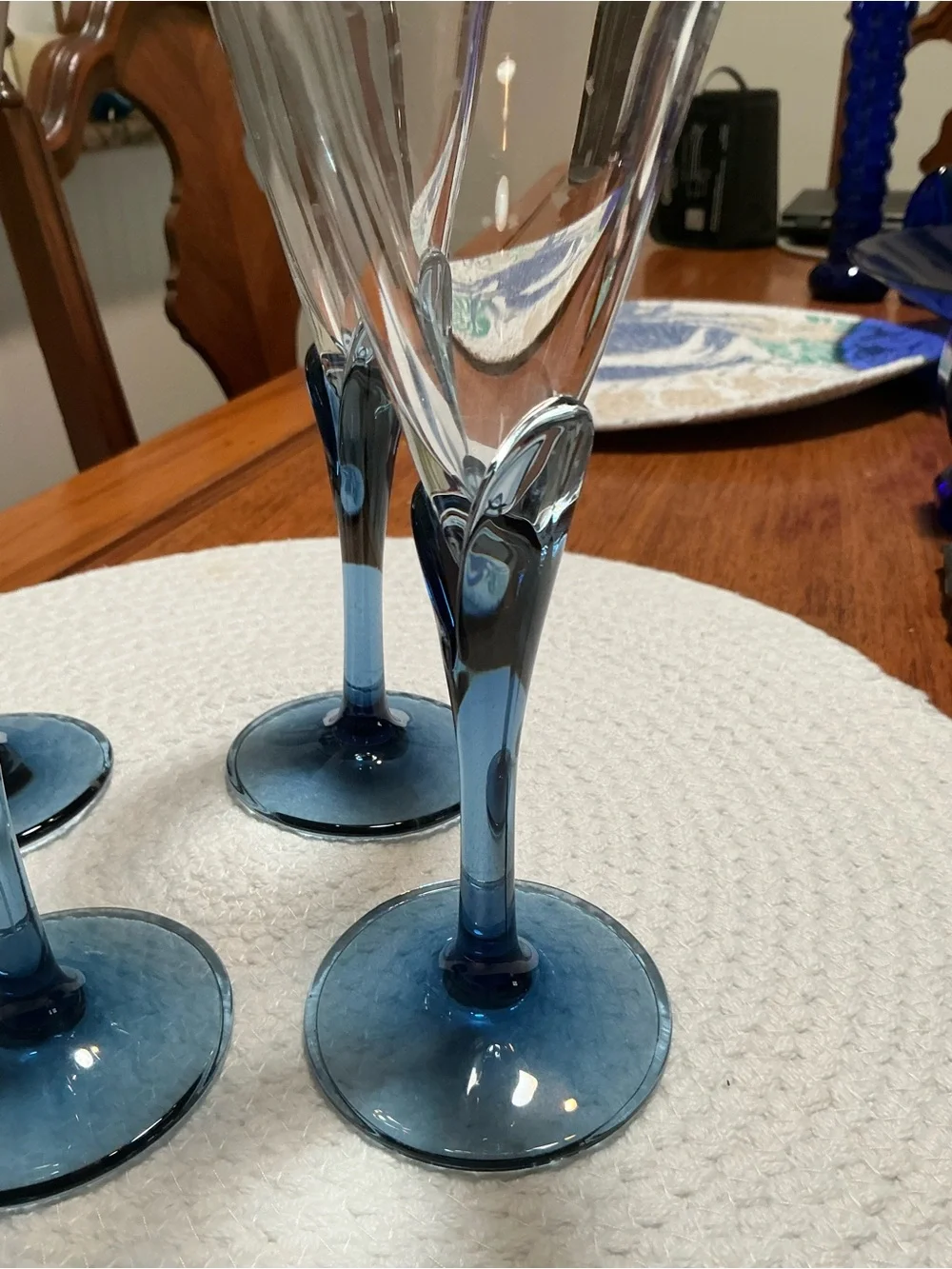 Blue Stem Wine Glasses with Twisted Stems - Set of 4